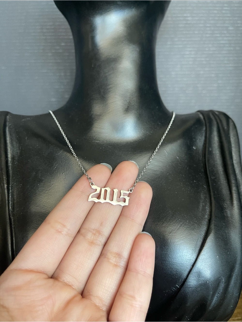 Stainless steel silver tone “2015” necklace